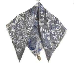 HERMES Carre 90 - White Black Blue Scarf 404-072525